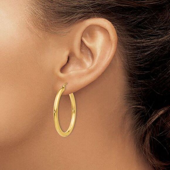 14K Polished 3mm Medium Hoop Earrings